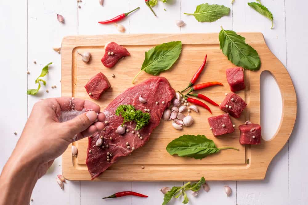 Red meat being seasoned, super food, e-Surgery