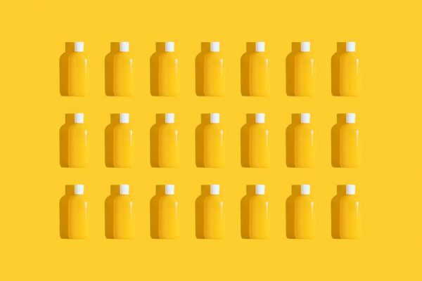 Yellow sun cream bottles