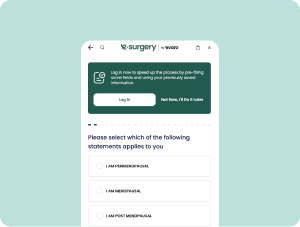 phone screen with menopause consultation started in a light green background