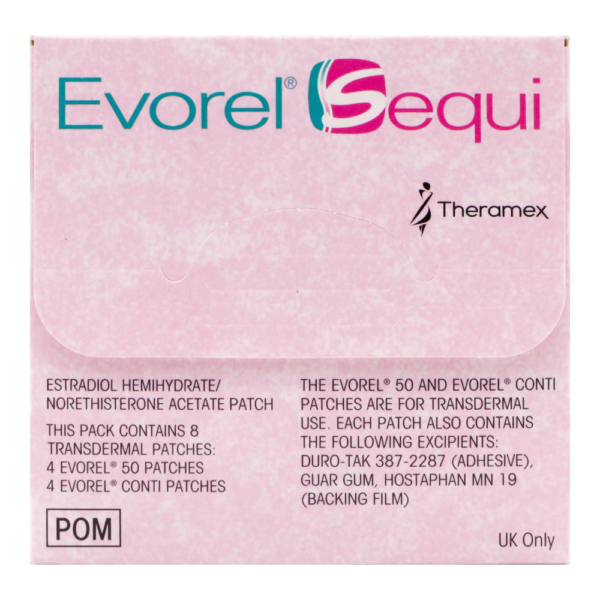 evorel sequi patches front packaging