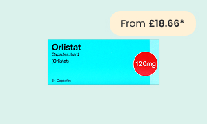 Orlistat packaging in green background