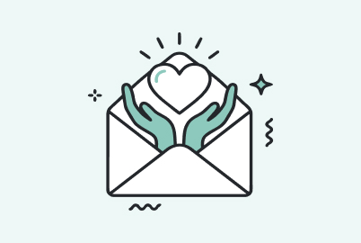 Envelope with hands holding heart
