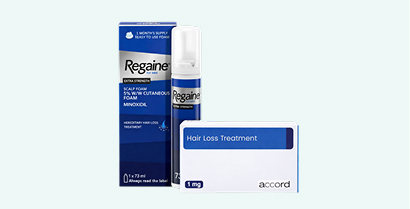 Combined hair loss treatment image in green background