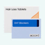 Hair loss tablet packaging in green background