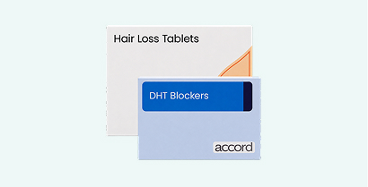 Hair loss tablet packaging in green background